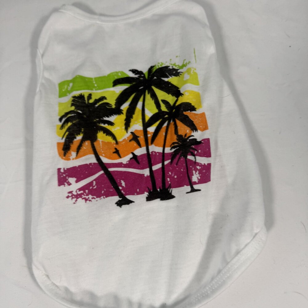White Palm Tree Sunset Dog Tank Top Size M Tropical Beach Pet Shirt